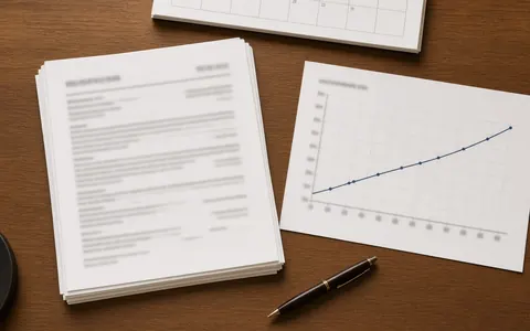 Páginas de un contrato de alquiler junto a un gráfico de líneas