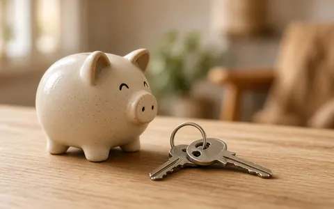 Hucha y llaves de una vivienda sobre una mesa